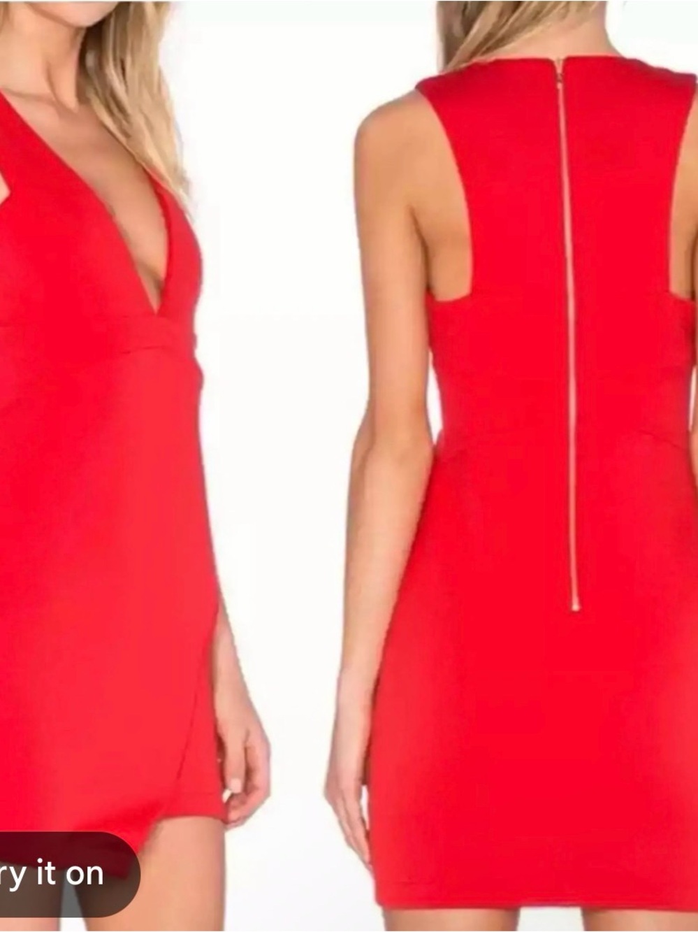 bec + bridge Red Plunge V-Neck Sleeveless Mini Dress